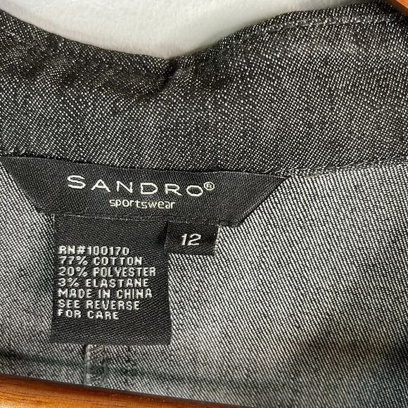 SANDRO Sportswear Stretch Denim Shirt Dress Black Tab Sleeve Button Up Collar 12 - Picture 9 of 12